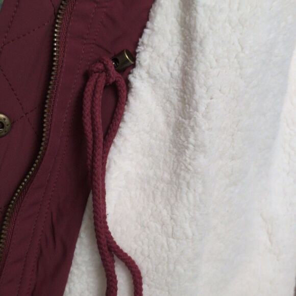 NWT Eden Society Burgundy Quilted Hooded Parka Jacket Drawstring Size S - Picture 6 of 12